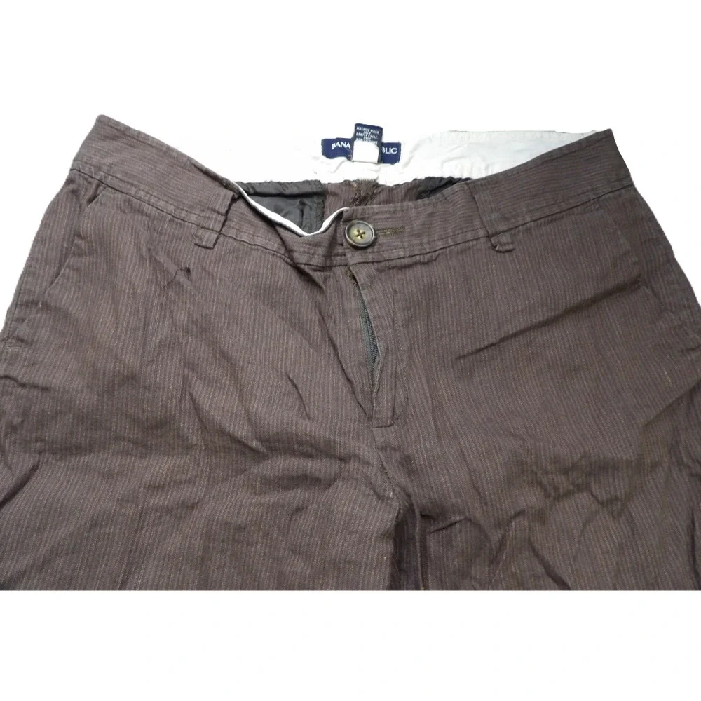 Banana Republic Women Brown Linen Blend Wide Leg Pant Pinstripe 6 Regular Office